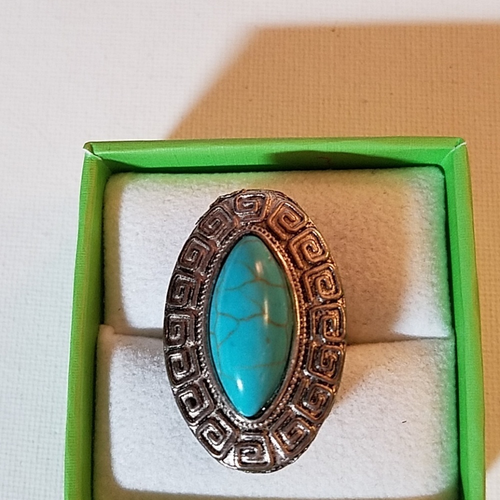 Silver Tone Adjustable Turquoise Ring